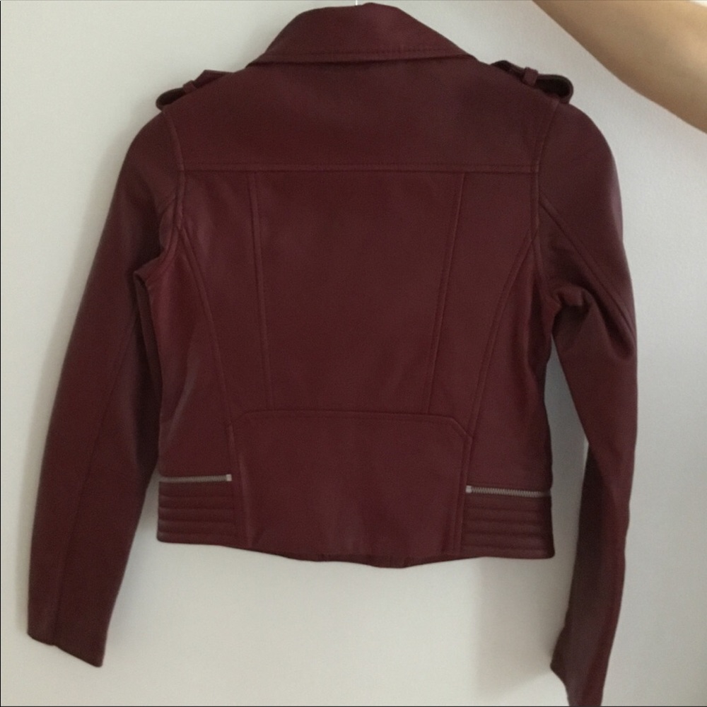 Maje Burgundy leather biker jacket - Picture 2 of 4